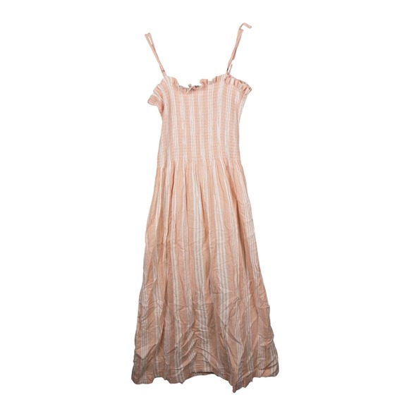 Faherty Peach Striped Smocked Organic Cotton Midi Dress Adjustable Straps Small - Picture 6 of 7